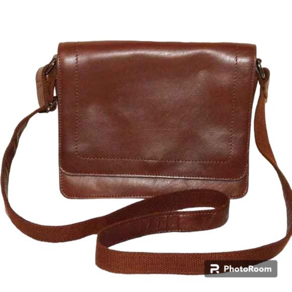 Genicci Bags Genicci Cognac Leather Flap Over Rectangle Crossbody